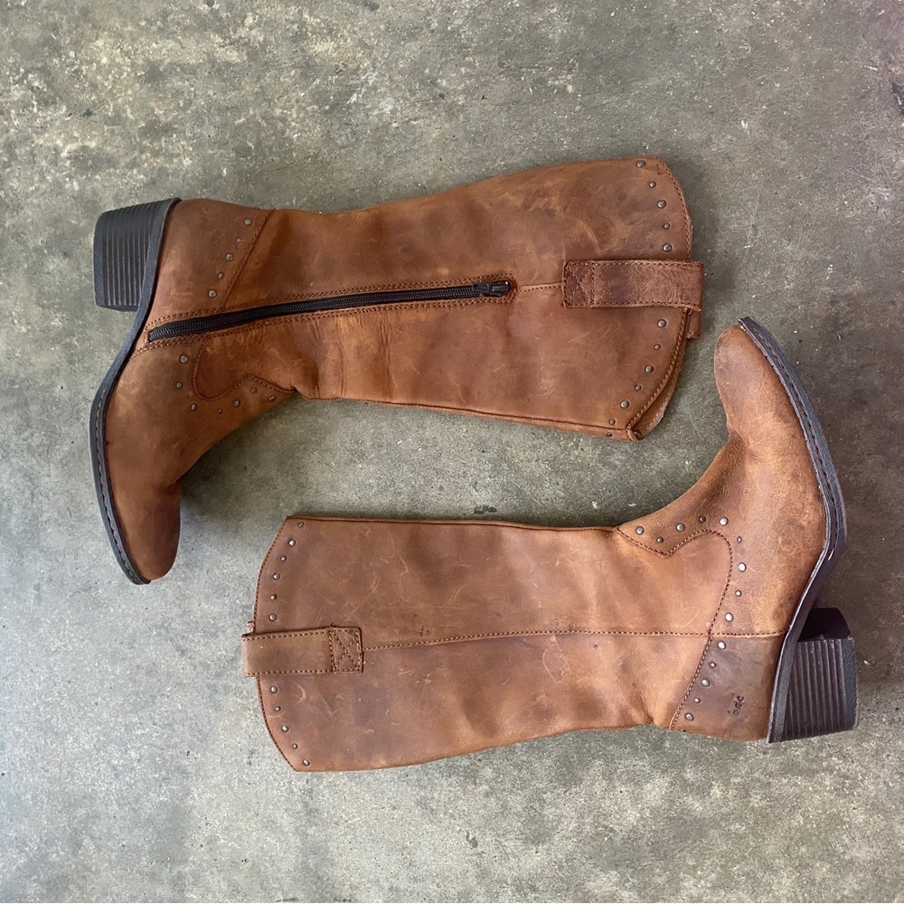 B.O.C Genuine Distressed Leather Studded Western Cowboy Boots